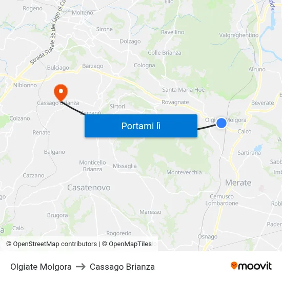 Olgiate Molgora to Cassago Brianza map