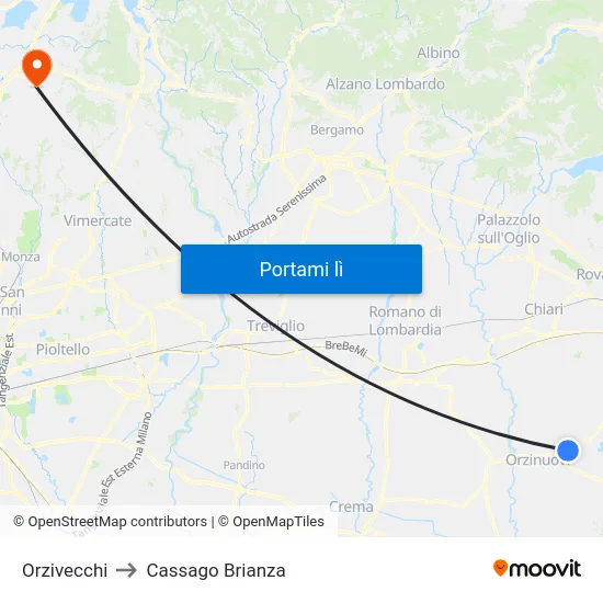 Orzivecchi to Cassago Brianza map