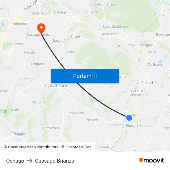 Osnago to Cassago Brianza map