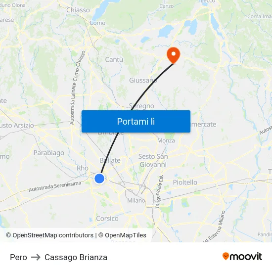 Pero to Cassago Brianza map