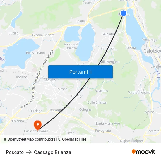 Pescate to Cassago Brianza map