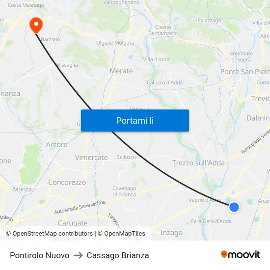 Pontirolo Nuovo to Cassago Brianza map