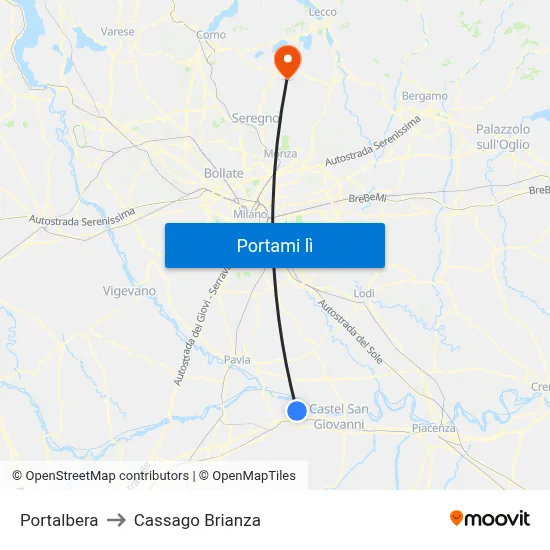 Portalbera to Cassago Brianza map
