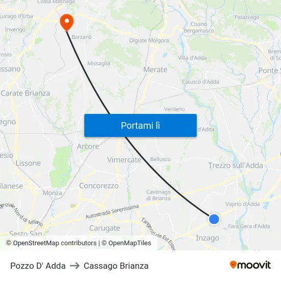 Pozzo D' Adda to Cassago Brianza map