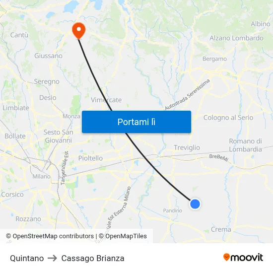 Quintano to Cassago Brianza map