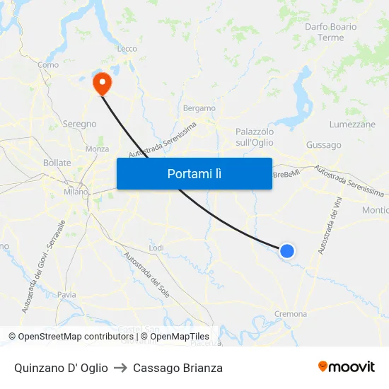 Quinzano D' Oglio to Cassago Brianza map