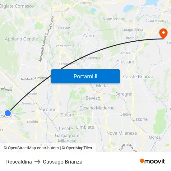 Rescaldina to Cassago Brianza map