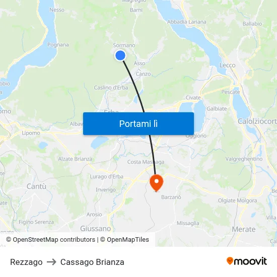 Rezzago to Cassago Brianza map
