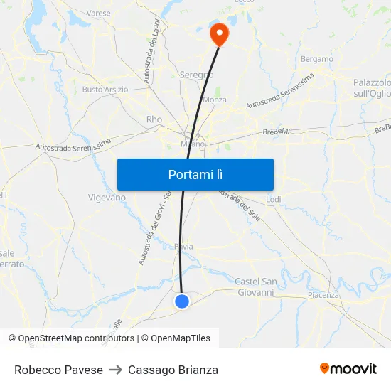 Robecco Pavese to Cassago Brianza map