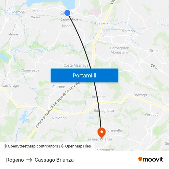 Rogeno to Cassago Brianza map