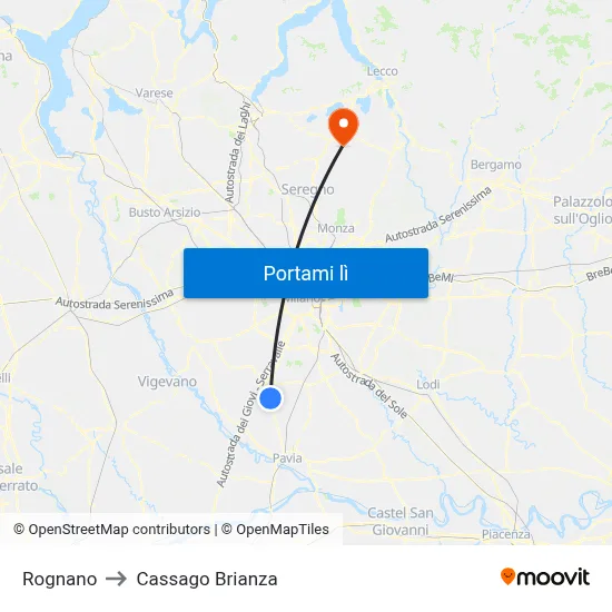 Rognano to Cassago Brianza map