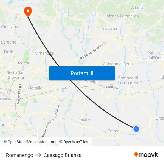 Romanengo to Cassago Brianza map