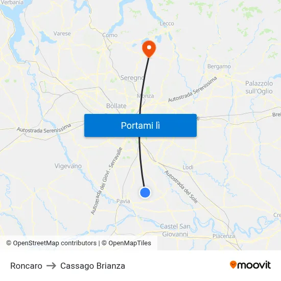 Roncaro to Cassago Brianza map