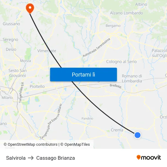 Salvirola to Cassago Brianza map