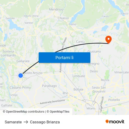 Samarate to Cassago Brianza map