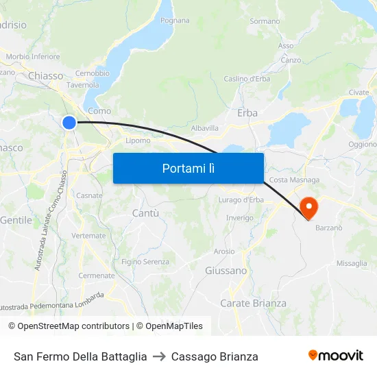 San Fermo Della Battaglia to Cassago Brianza map