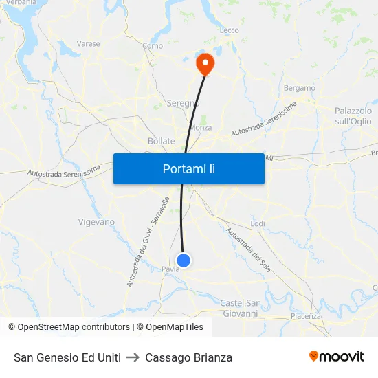 San Genesio Ed Uniti to Cassago Brianza map