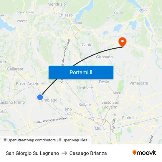 San Giorgio Su Legnano to Cassago Brianza map