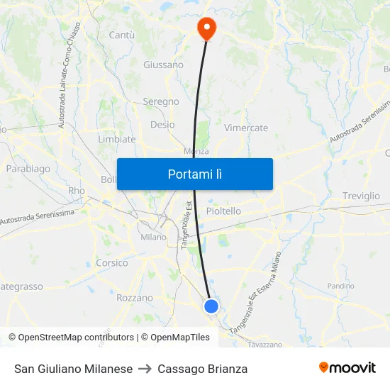 San Giuliano Milanese to Cassago Brianza map