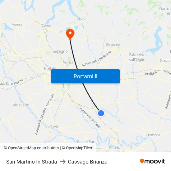 San Martino In Strada to Cassago Brianza map