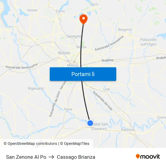 San Zenone Al Po to Cassago Brianza map