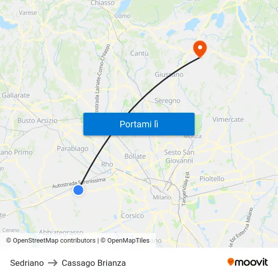 Sedriano to Cassago Brianza map
