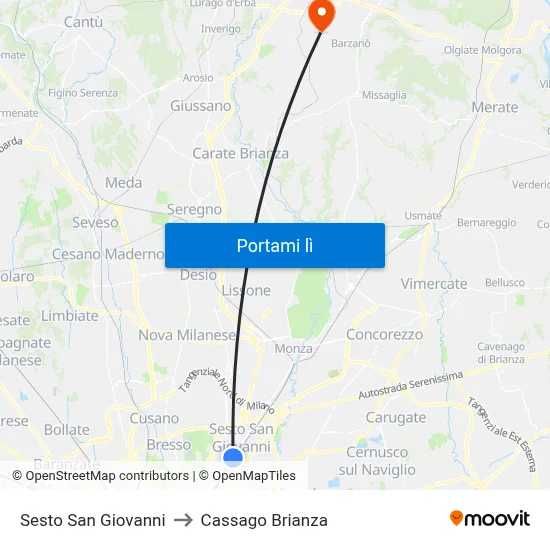 Sesto San Giovanni to Cassago Brianza map