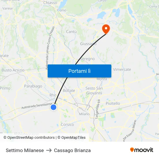 Settimo Milanese to Cassago Brianza map