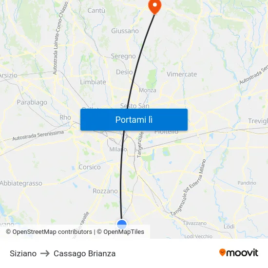 Siziano to Cassago Brianza map