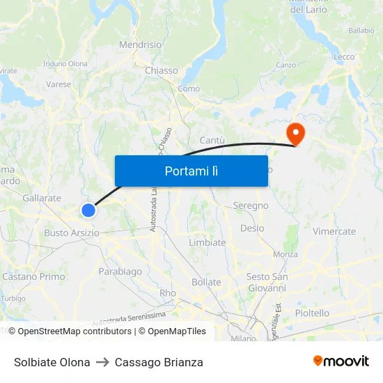 Solbiate Olona to Cassago Brianza map
