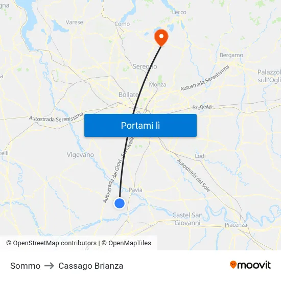 Sommo to Cassago Brianza map