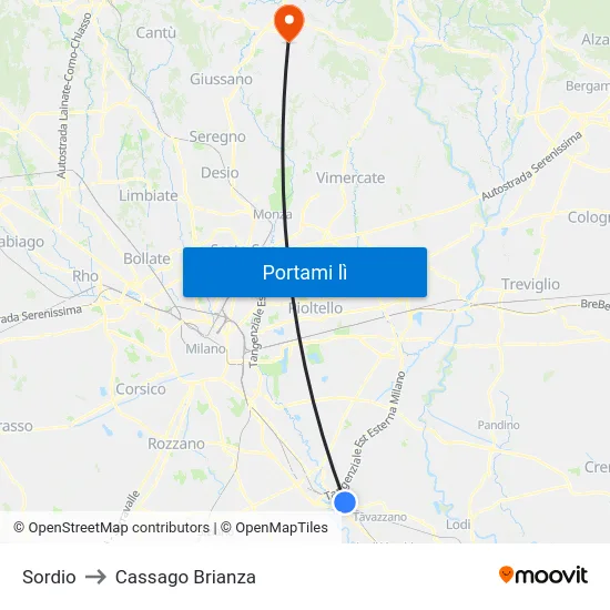 Sordio to Cassago Brianza map