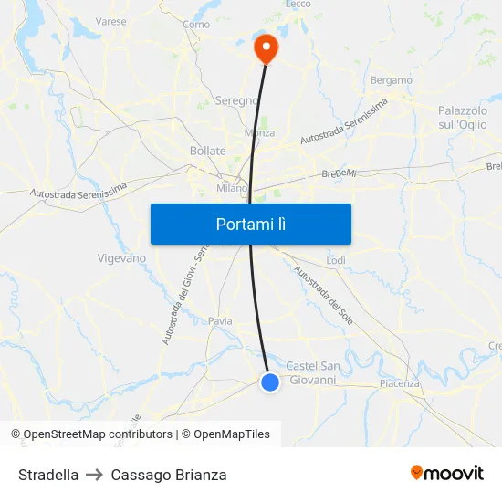 Stradella to Cassago Brianza map