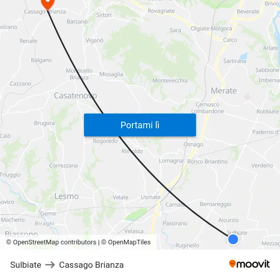 Sulbiate to Cassago Brianza map