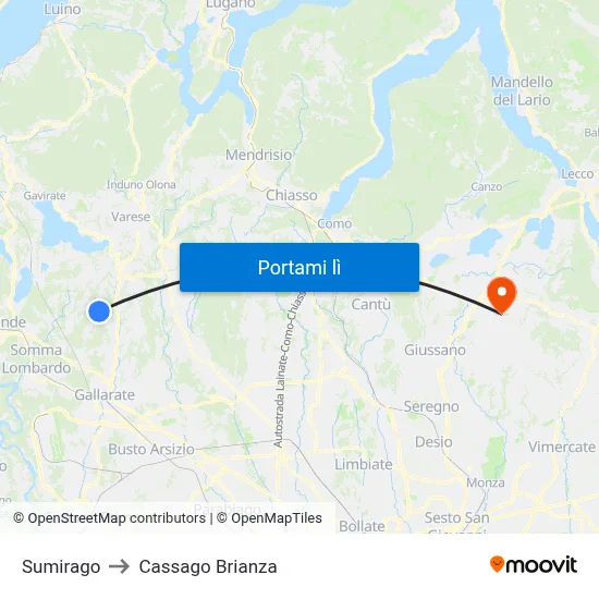 Sumirago to Cassago Brianza map