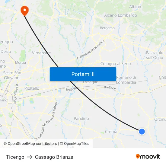 Ticengo to Cassago Brianza map
