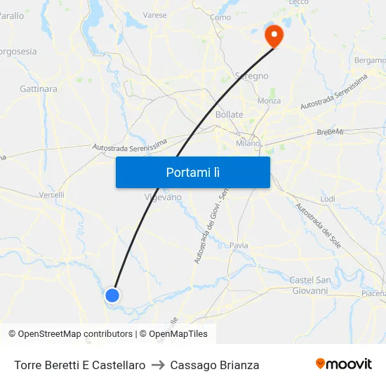 Torre Beretti E Castellaro to Cassago Brianza map