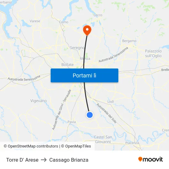 Torre D' Arese to Cassago Brianza map