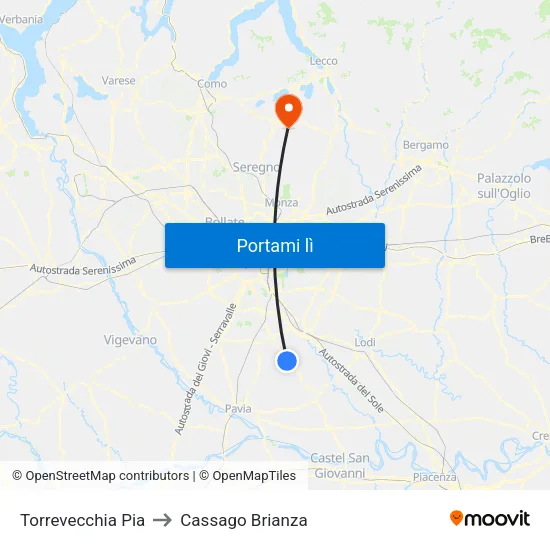 Torrevecchia Pia to Cassago Brianza map