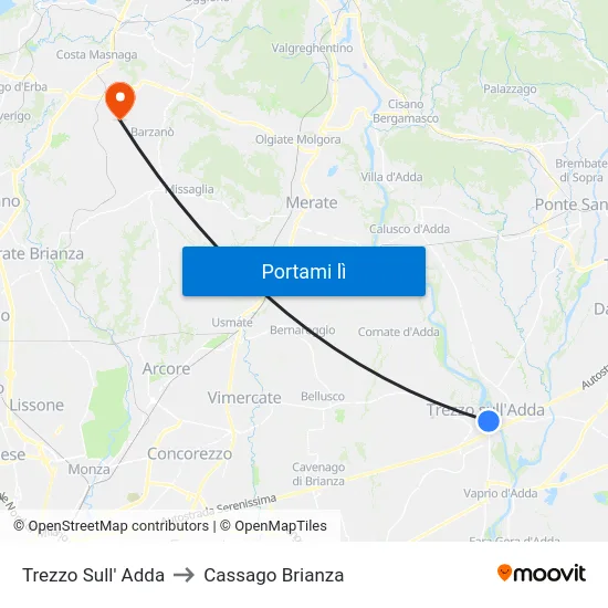 Trezzo Sull' Adda to Cassago Brianza map