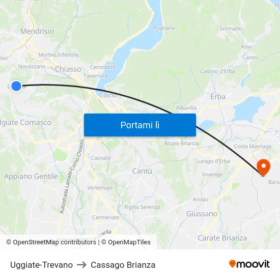 Uggiate-Trevano to Cassago Brianza map