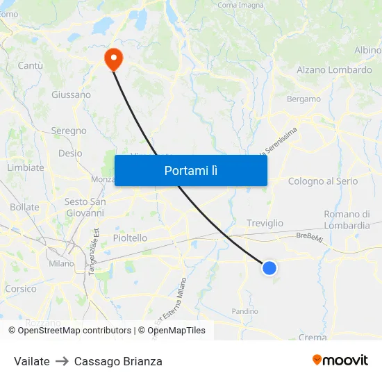 Vailate to Cassago Brianza map