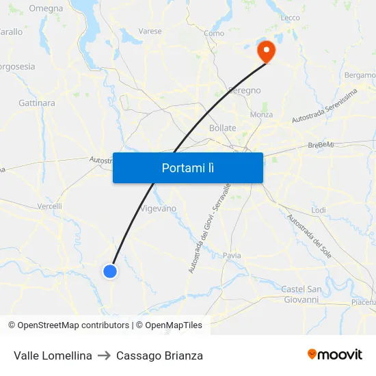 Valle Lomellina to Cassago Brianza map