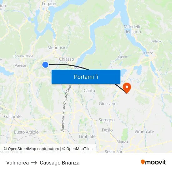 Valmorea to Cassago Brianza map