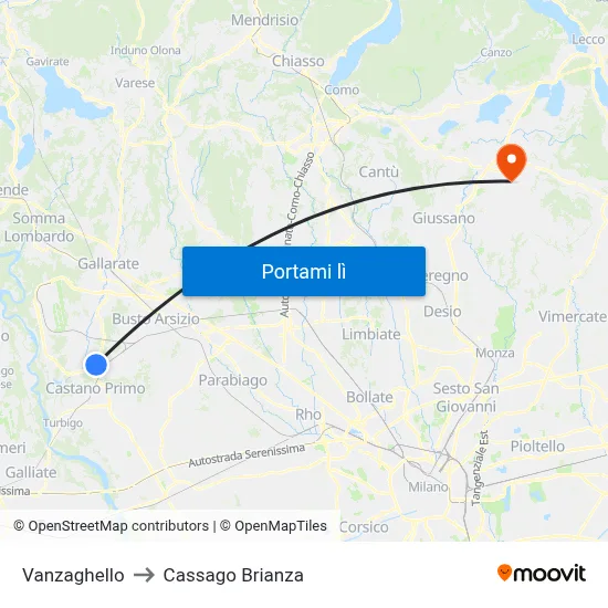 Vanzaghello to Cassago Brianza map