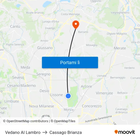 Vedano Al Lambro to Cassago Brianza map