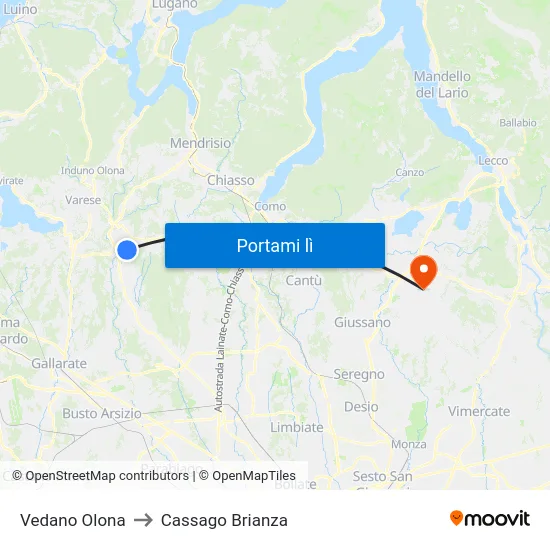 Vedano Olona to Cassago Brianza map