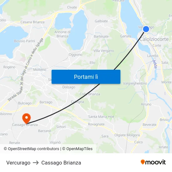 Vercurago to Cassago Brianza map