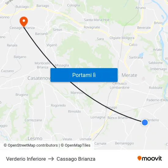 Verderio Inferiore to Cassago Brianza map