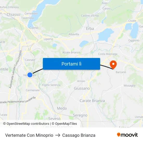 Vertemate Con Minoprio to Cassago Brianza map